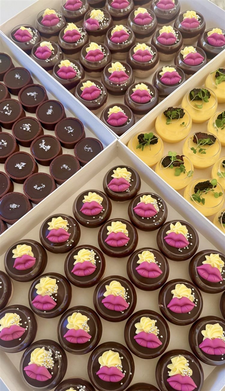 Trays of mini chocolate and mousse desserts